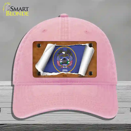 Utah Flag Scroll Novelty License Plate Hat Unconstructed Cotton / Pink