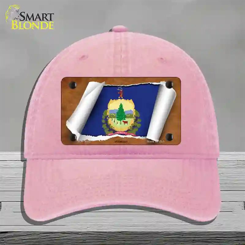 Vermont Flag Scroll Novelty License Plate Hat Unconstructed Cotton / Pink