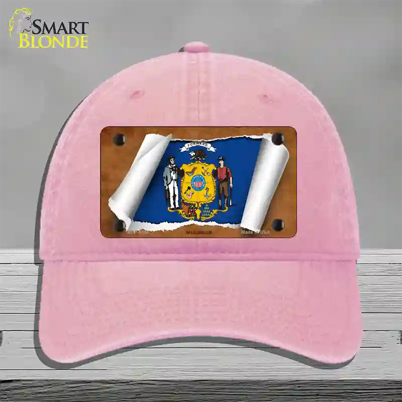 Wisconsin Flag Scroll Novelty License Plate Hat Unconstructed Cotton / Pink