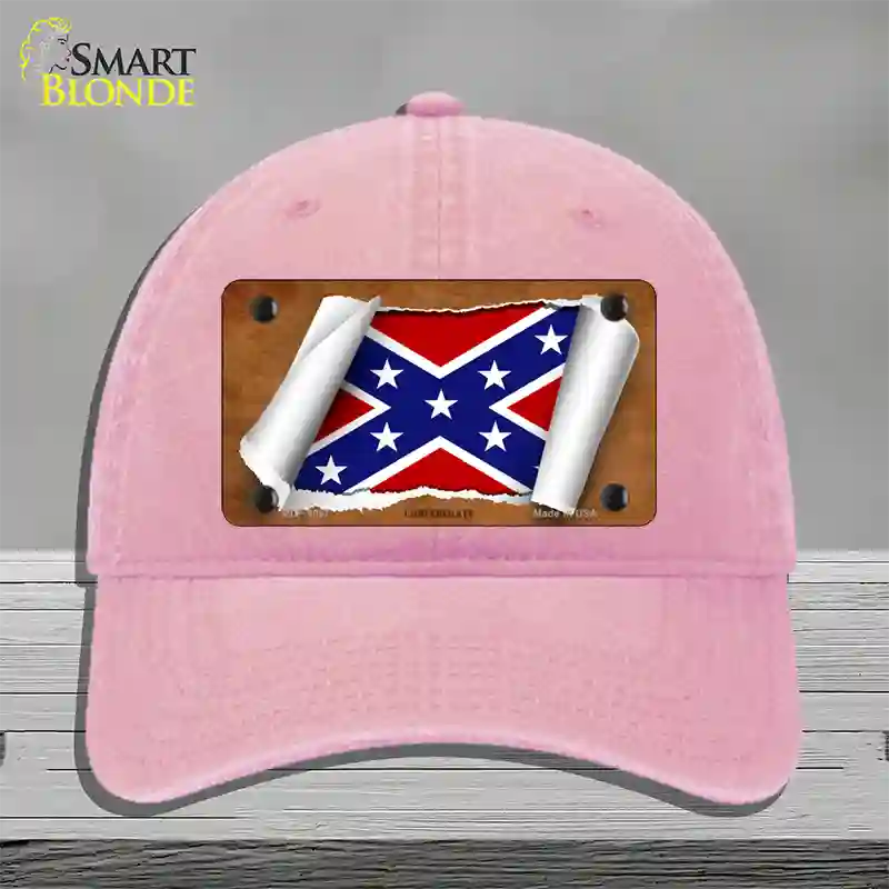 Confederate Flag Scroll Novelty License Plate Hat Unconstructed Cotton / Pink