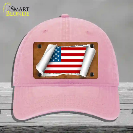 American Flag Scroll Novelty License Plate Hat Unconstructed Cotton / Pink