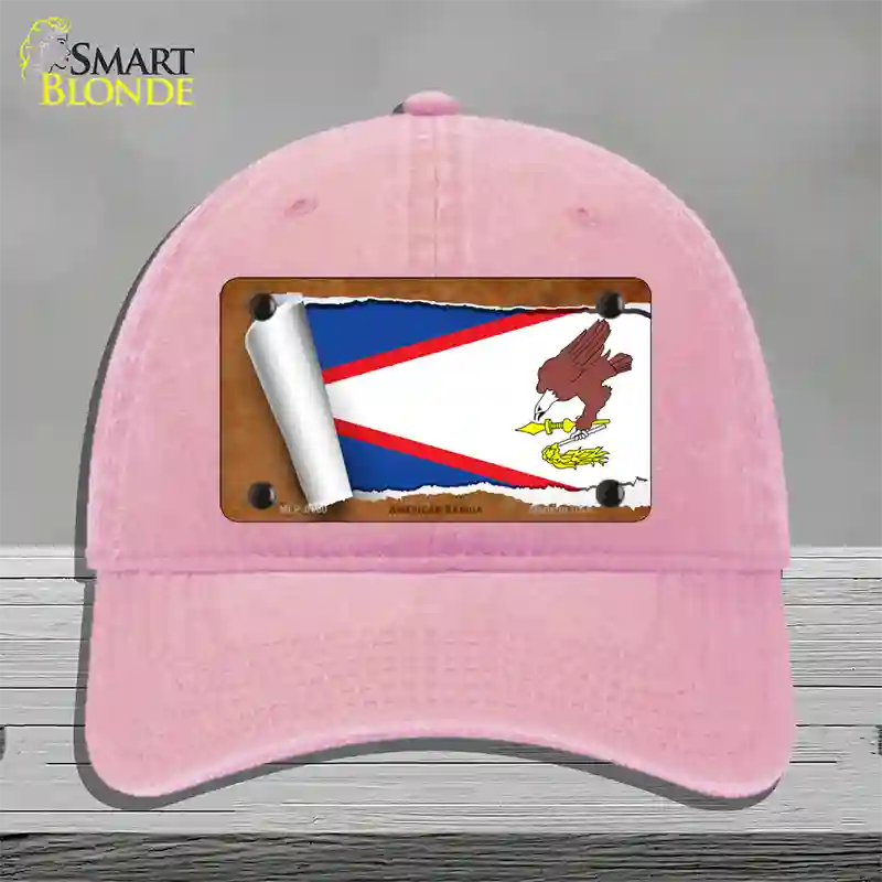 American Samoa Flag Scroll Novelty License Plate Hat Unconstructed Cotton / Pink