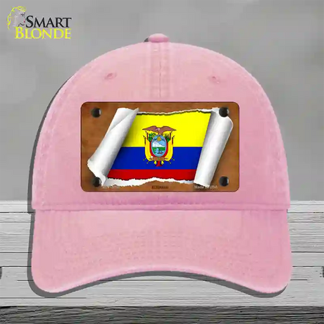 Ecuador Flag Scroll Novelty License Plate Hat Unconstructed Cotton / Pink