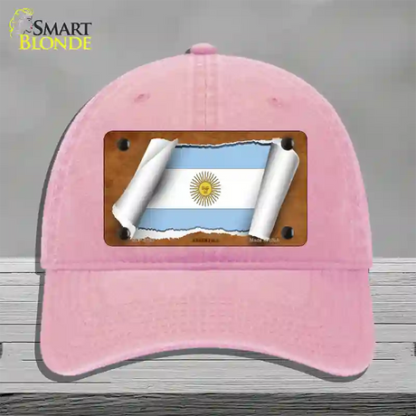 Argentina Flag Scroll Novelty License Plate Hat Unconstructed Cotton / Pink