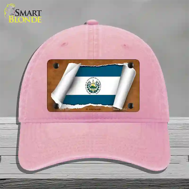 El Salvador Flag Scroll Novelty License Plate Hat Unconstructed Cotton / Pink