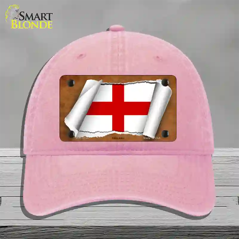 England Flag Scroll Novelty License Plate Hat Unconstructed Cotton / Pink