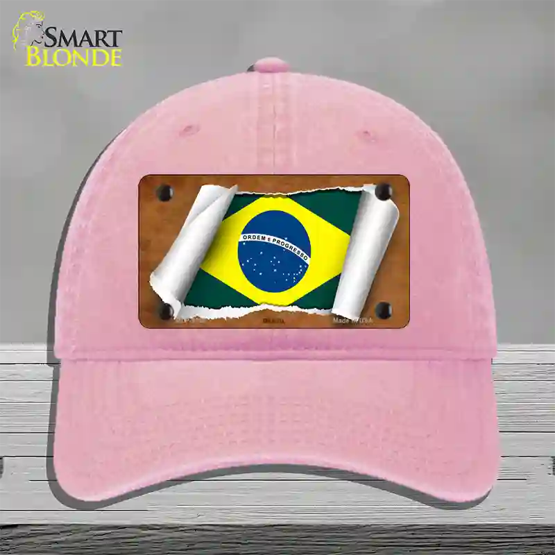 Brazil Flag Scroll Novelty License Plate Hat Unconstructed Cotton / Pink