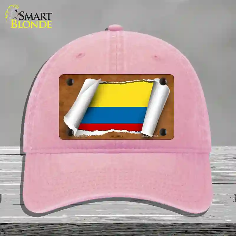 Colombia Flag Scroll Novelty License Plate Hat Unconstructed Cotton / Pink