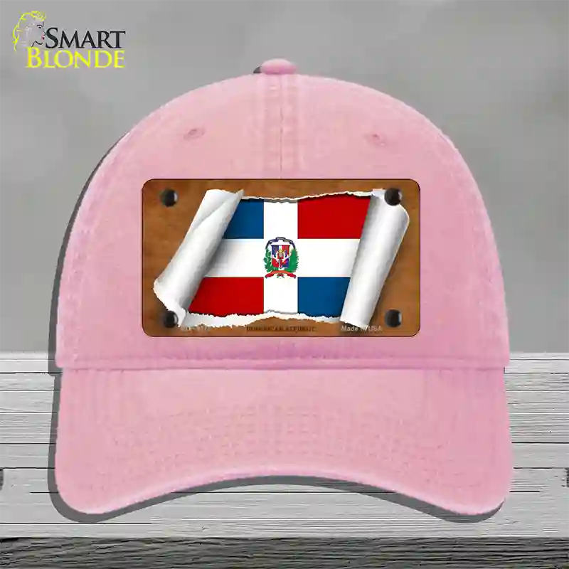 Dominican Republic Flag Scroll Novelty License Plate Hat Unconstructed Cotton / Pink