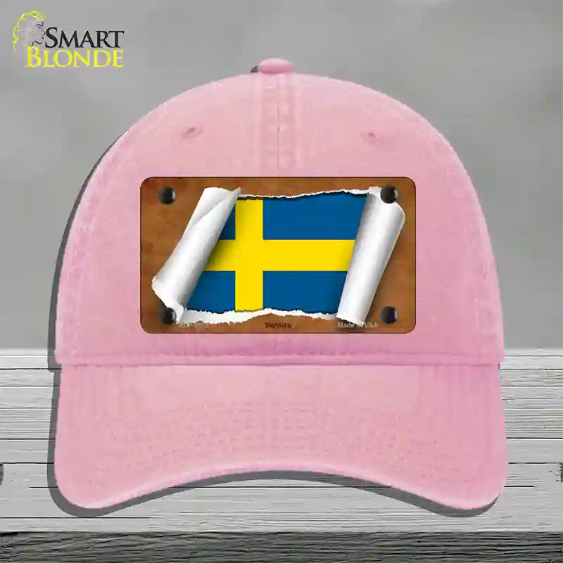 Sweden Flag Scroll Novelty License Plate Hat Unconstructed Cotton / Pink