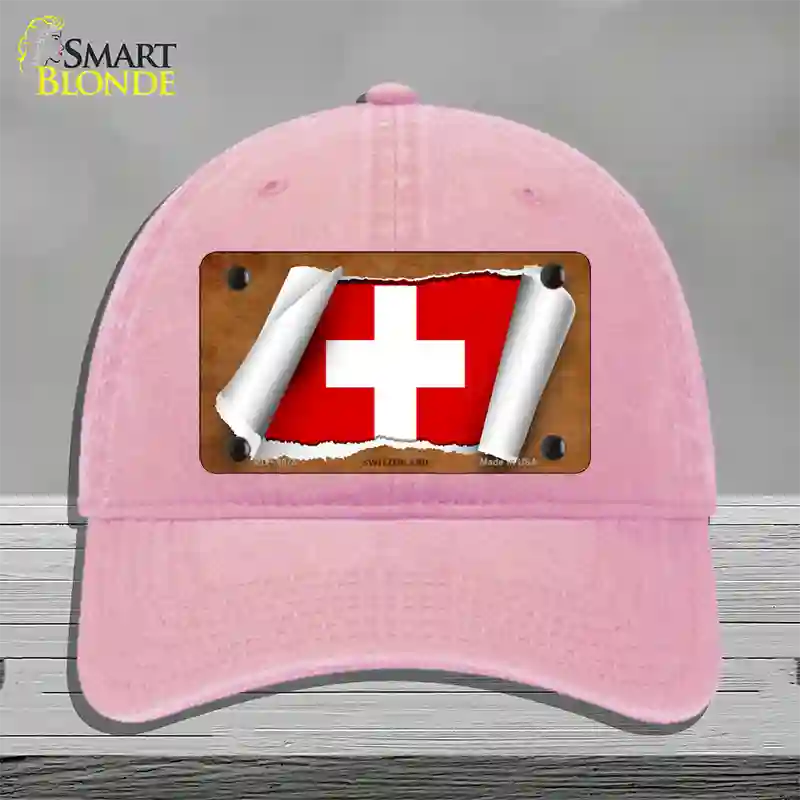 Switzerland Flag Scroll Novelty License Plate Hat Unconstructed Cotton / Pink