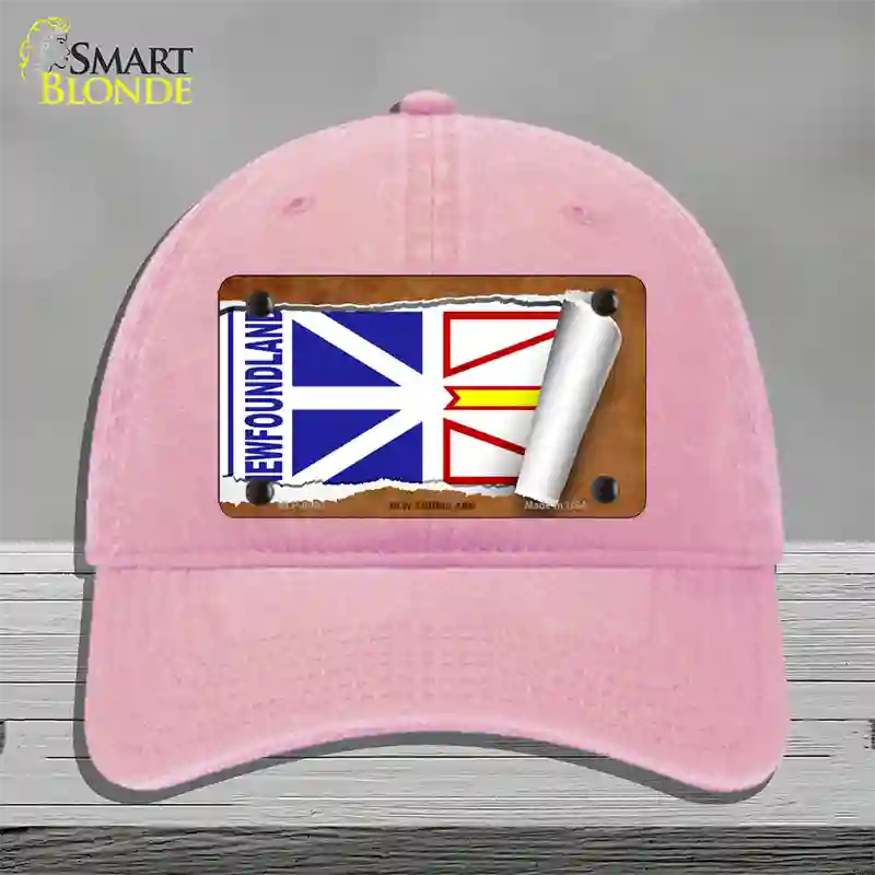 Newfoundland Flag Scroll Novelty License Plate Hat Unconstructed Cotton / Pink