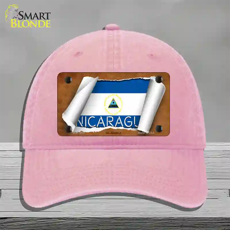 Nicaragua Flag Scroll Novelty License Plate Hat Unconstructed Cotton / Pink