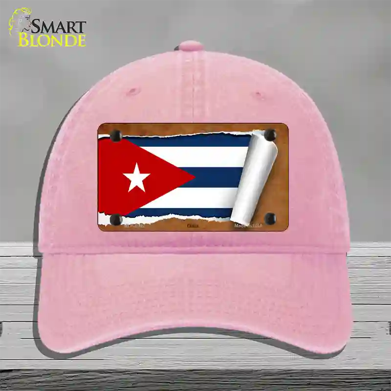 Cuba Flag Scroll Novelty License Plate Hat Unconstructed Cotton / Pink