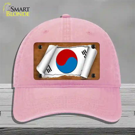 South Korea Flag Scroll Novelty License Plate Hat Unconstructed Cotton / Pink