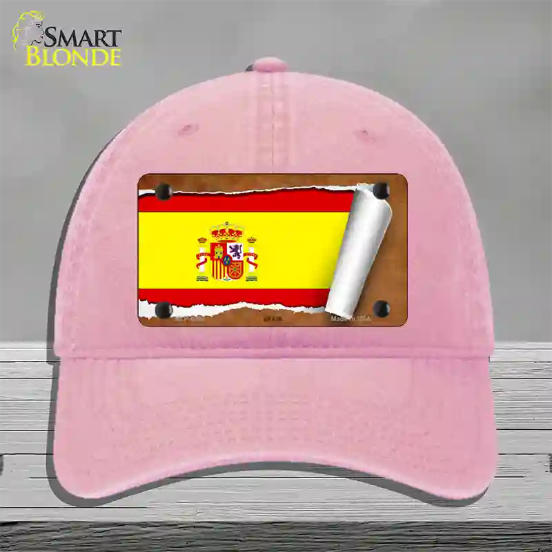 Spain Flag Scroll Novelty License Plate Hat Unconstructed Cotton / Pink