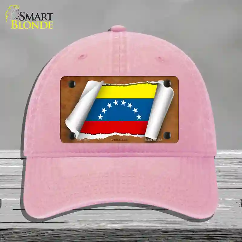 Venezuela Flag Scroll Novelty License Plate Hat Unconstructed Cotton / Pink