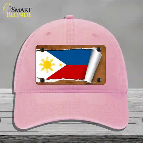 Philippines Flag Scroll Novelty License Plate Hat Unconstructed Cotton / Pink