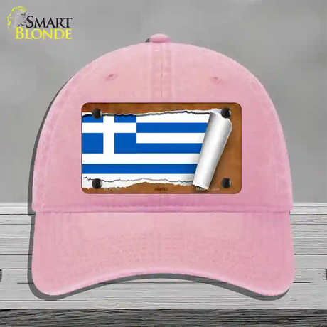 Greece Flag Scroll Novelty License Plate Hat Unconstructed Cotton / Pink