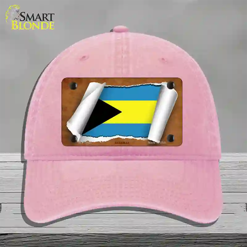 Bahamas Flag Scroll Novelty License Plate Hat Unconstructed Cotton / Pink