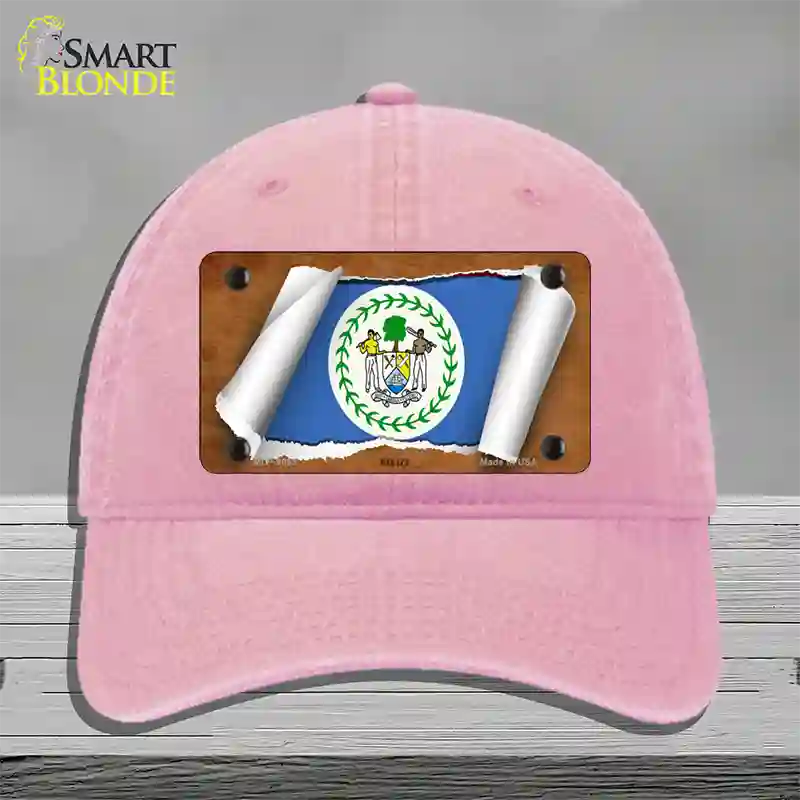 Belize Flag Scroll Novelty License Plate Hat Unconstructed Cotton / Pink