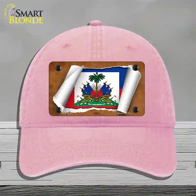 Haiti Flag Scroll Novelty License Plate Hat Unconstructed Cotton / Pink