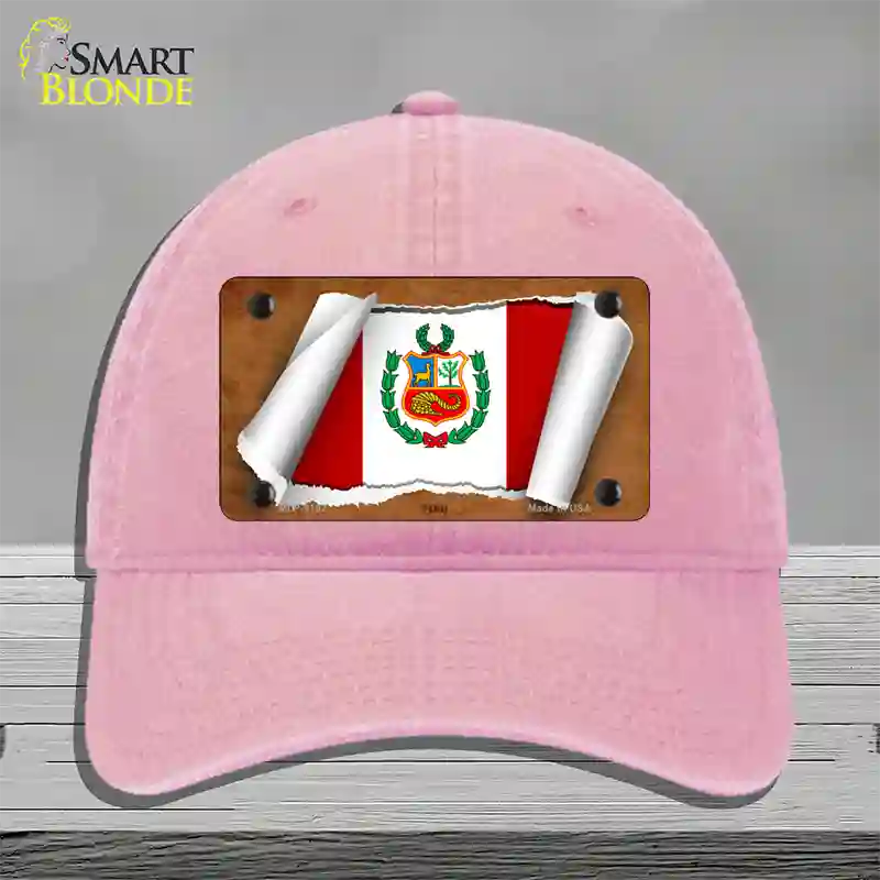 Peru Flag Scroll Novelty License Plate Hat Unconstructed Cotton / Pink