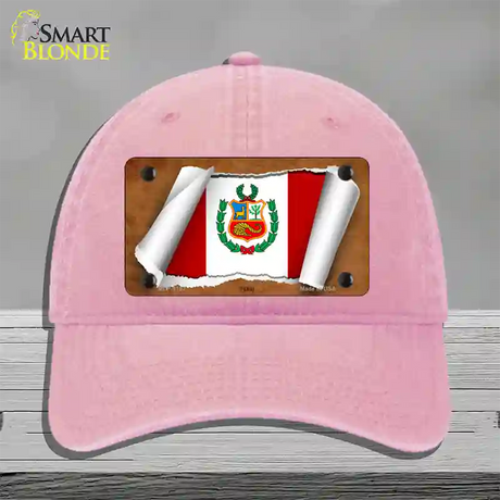 Peru Flag Scroll Novelty License Plate Hat Unconstructed Cotton / Pink