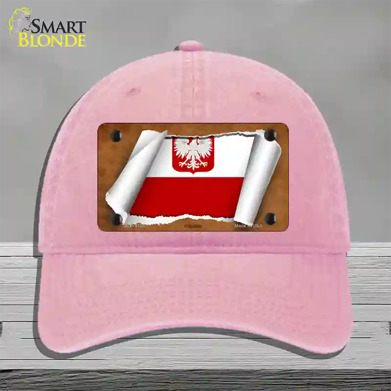 Poland/Eagle Flag Scroll Novelty License Plate Hat Unconstructed Cotton / Pink