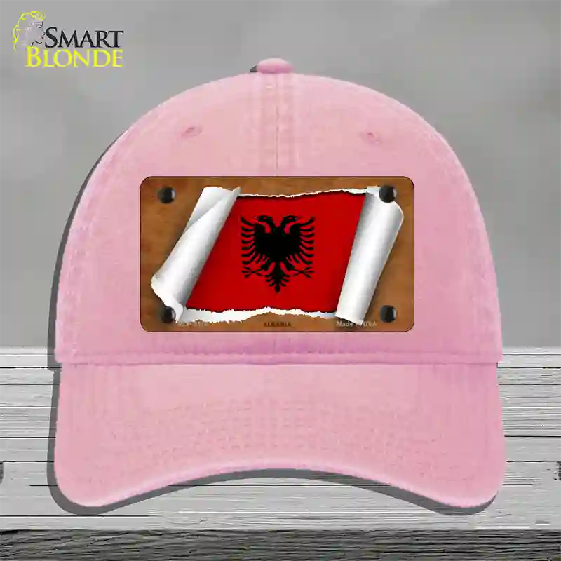 Albania Flag Scroll Novelty License Plate Hat Unconstructed Cotton / Pink