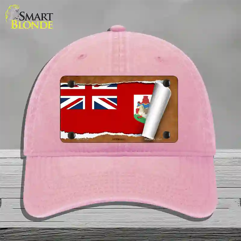 Bermuda Flag Scroll Novelty License Plate Hat Unconstructed Cotton / Pink