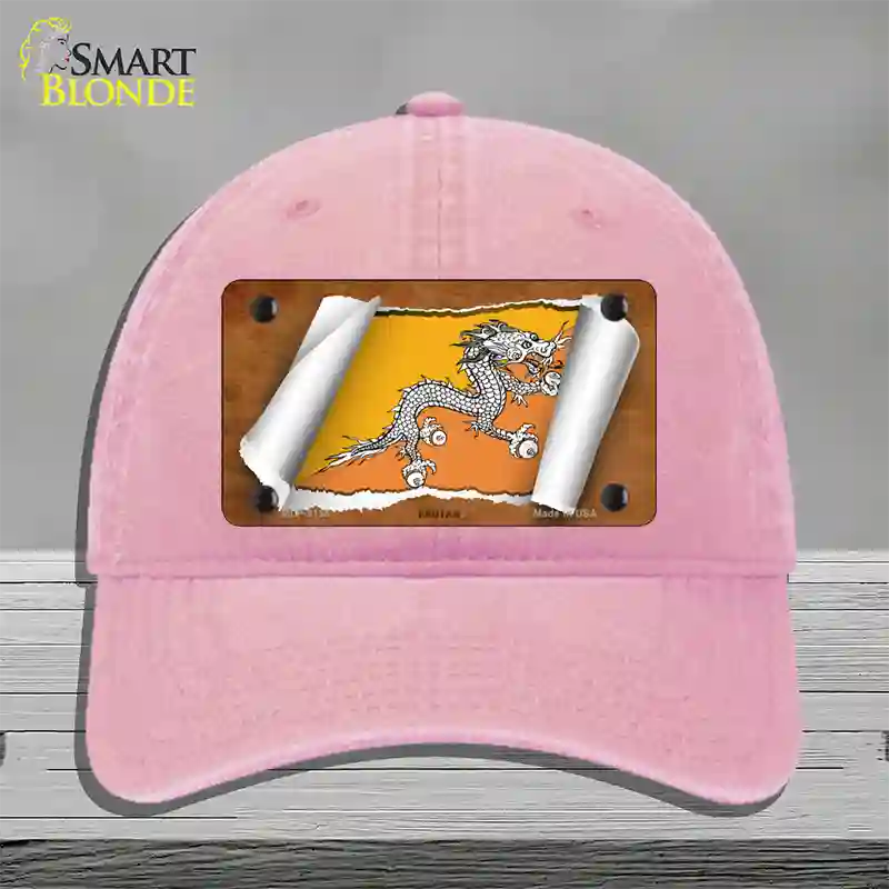 Bhutan Flag Scroll Novelty License Plate Hat Unconstructed Cotton / Pink