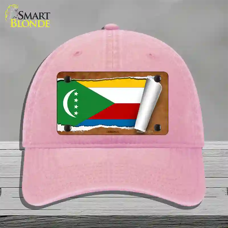 Comoros Flag Scroll Novelty License Plate Hat Unconstructed Cotton / Pink