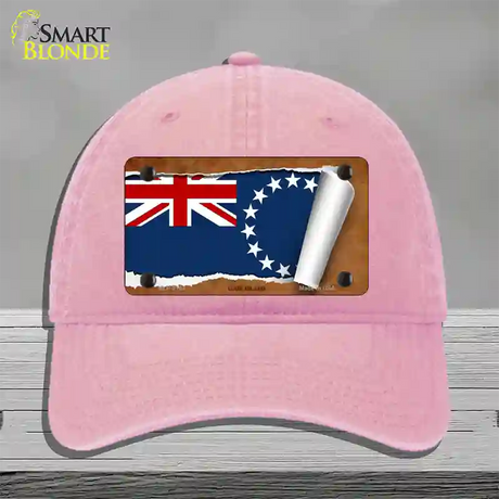 Cook Island Flag Scroll Novelty License Plate Hat Unconstructed Cotton / Pink