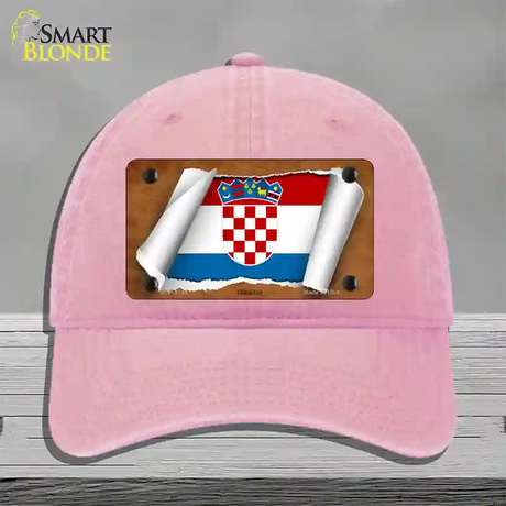 Croatia Flag Scroll Novelty License Plate Hat Unconstructed Cotton / Pink