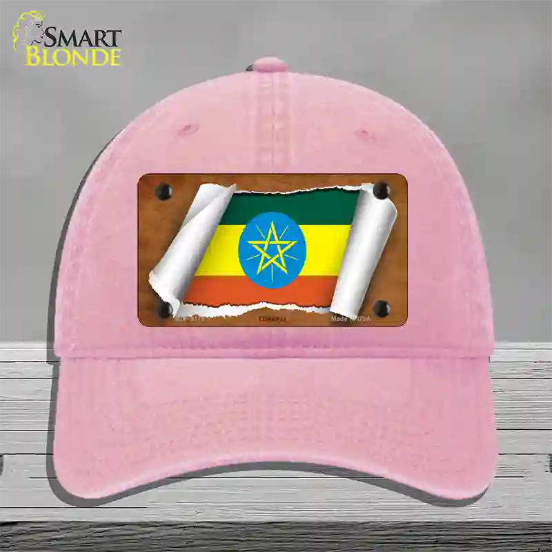 Ethiopia Flag Scroll Novelty License Plate Hat Unconstructed Cotton / Pink