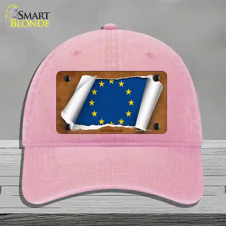 European Union Flag Scroll Novelty License Plate Hat Unconstructed Cotton / Pink