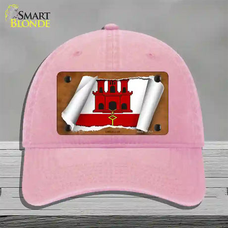 Gibraltar Flag Scroll Novelty License Plate Hat Unconstructed Cotton / Pink