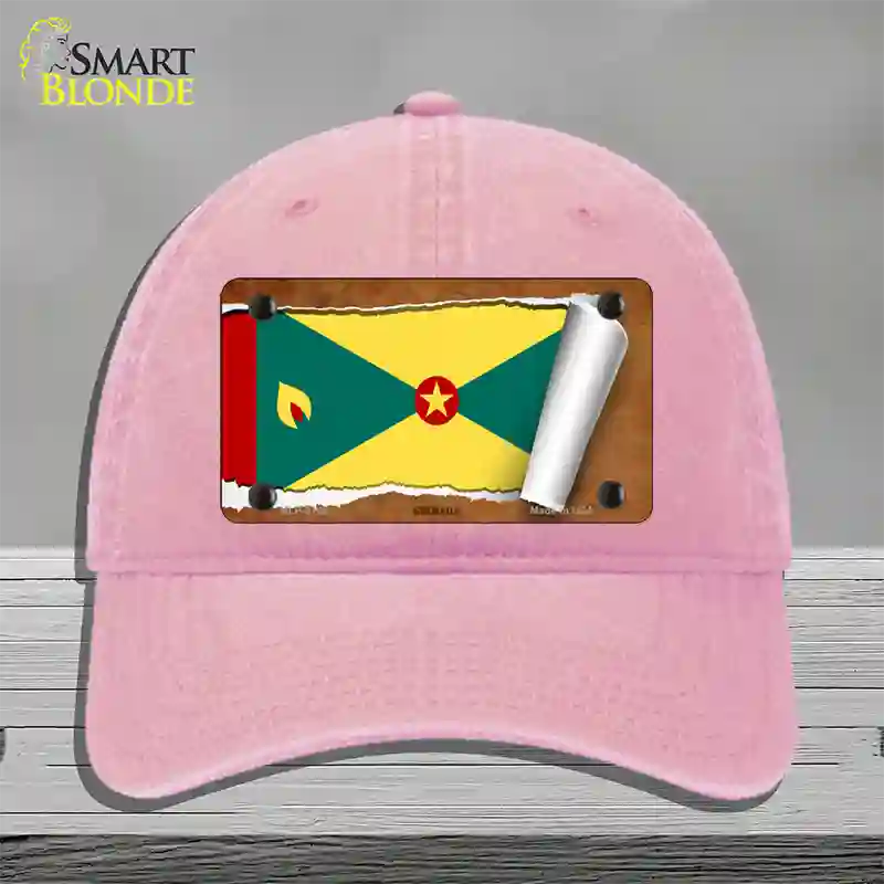 Grenada Flag Scroll Novelty License Plate Hat Unconstructed Cotton / Pink