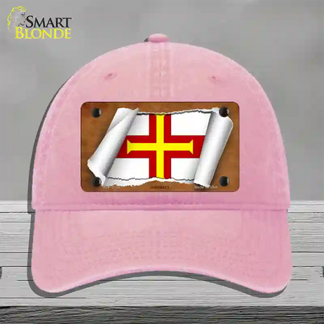 Guernsey Flag Scroll Novelty License Plate Hat Unconstructed Cotton / Pink