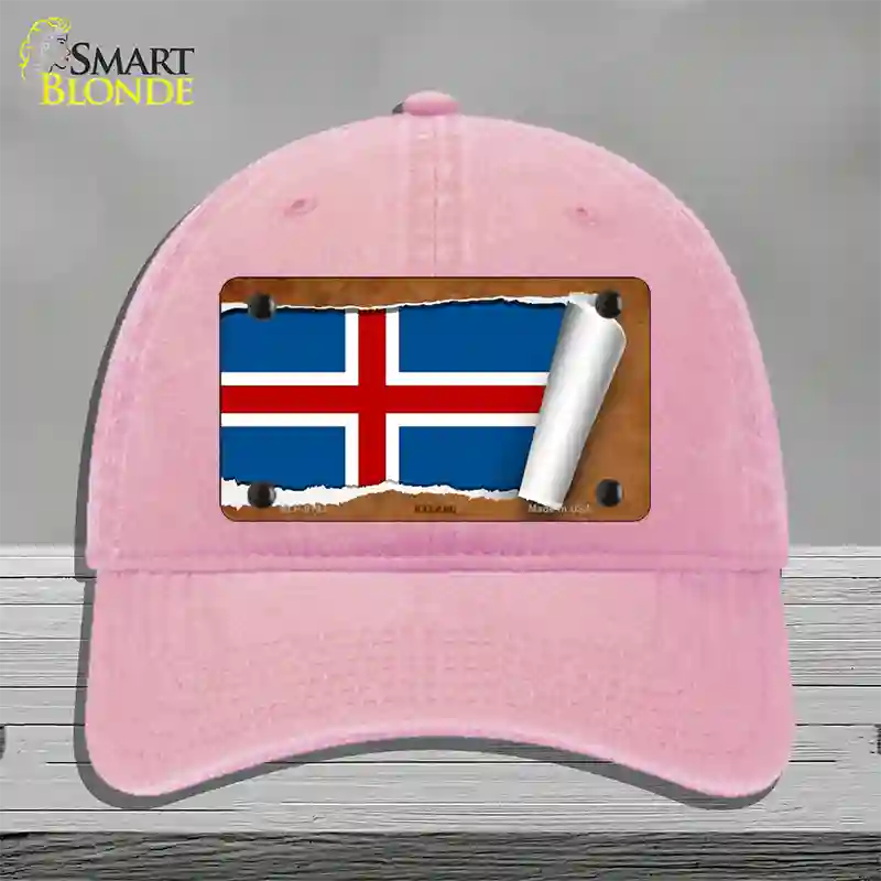 Iceland Flag Scroll Novelty License Plate Hat Unconstructed Cotton / Pink