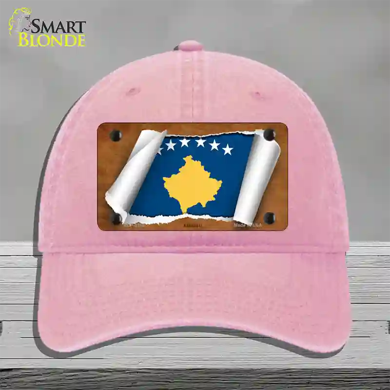 Kosovo Flag Scroll Novelty License Plate Hat Unconstructed Cotton / Pink