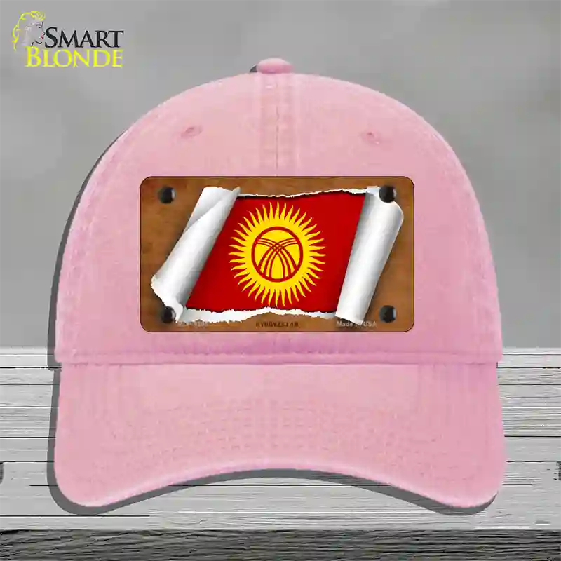 Kyrgyzstan Flag Scroll Novelty License Plate Hat Unconstructed Cotton / Pink