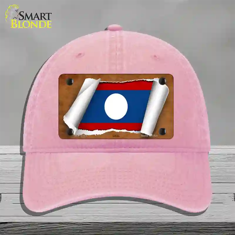 Laos Flag Scroll Novelty License Plate Hat Unconstructed Cotton / Pink