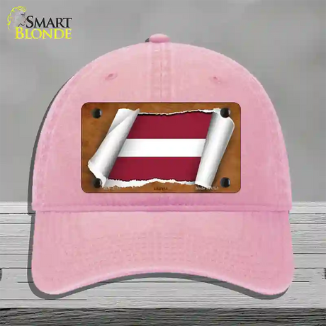 Latvia Flag Scroll Novelty License Plate Hat Unconstructed Cotton / Pink