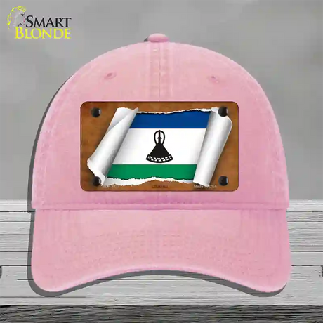 Lesotho Flag Scroll Novelty License Plate Hat Unconstructed Cotton / Pink