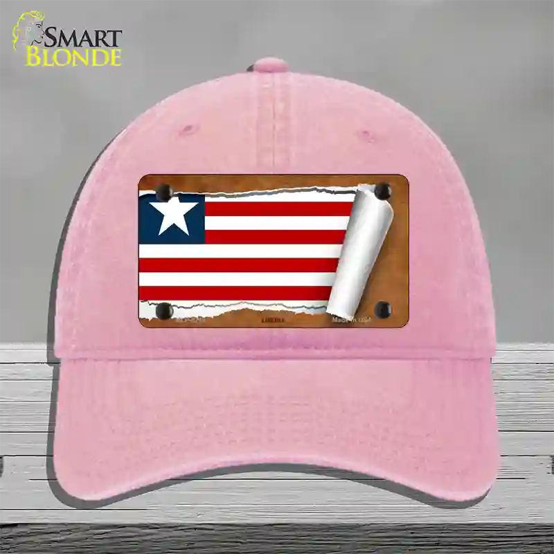 Liberia Flag Scroll Novelty License Plate Hat Unconstructed Cotton / Pink