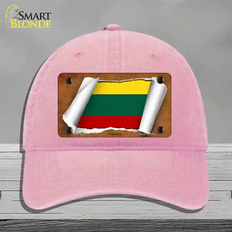 Lithuania Flag Scroll Novelty License Plate Hat Unconstructed Cotton / Pink