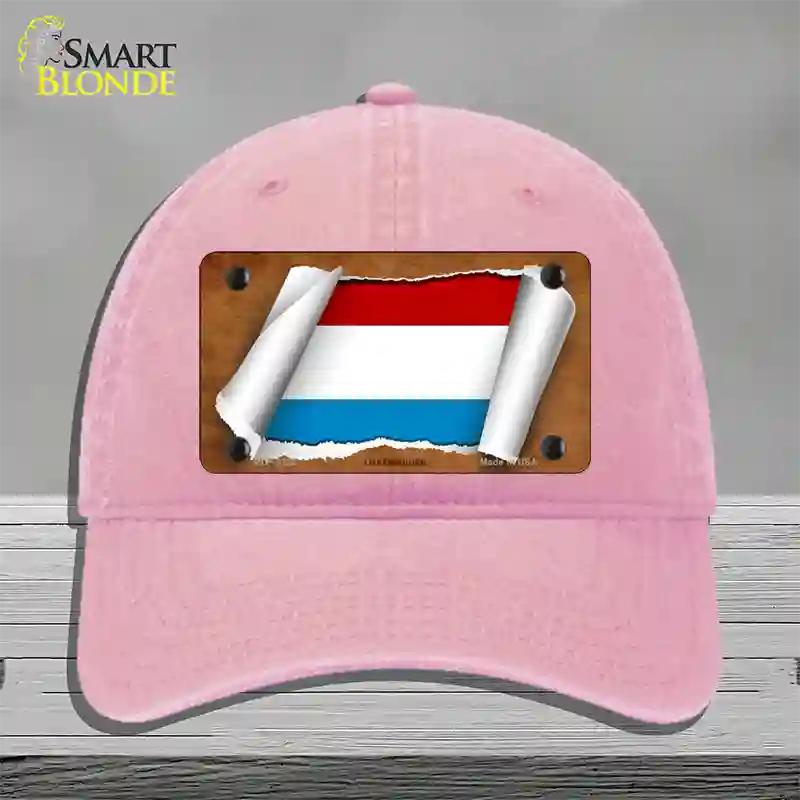 Luxemboury Flag Scroll Novelty License Plate Hat Unconstructed Cotton / Pink