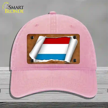 Luxemboury Flag Scroll Novelty License Plate Hat Unconstructed Cotton / Pink